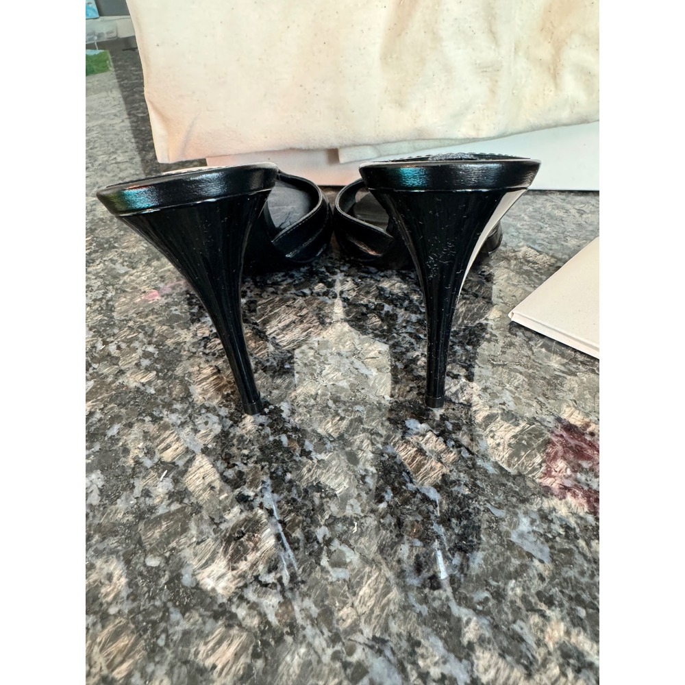 Saint Laurent Babylone 90 Nappa Sugar Leather YSL Logo Mules Black Nero 37.5 7.5 - Picture 8 of 13